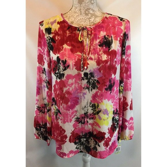 INC Top Women's Sz 4‎ Pink Enchanted Floral Print - Picture 1 of 9